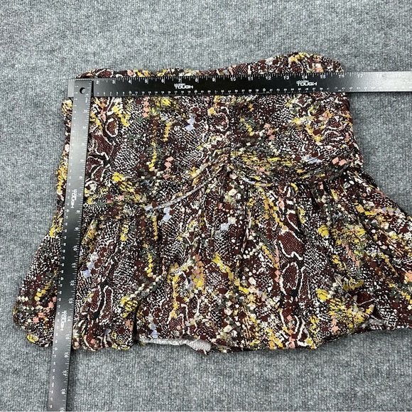Free People Skirt Womens 6 Saturday Sun Mini Miniskirt Brown Yellow Print Ruched - Picture 7 of 13